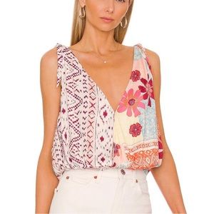 Free People Tied To You Print Surplice Tank in Tropical Combo Boho Summer (J)